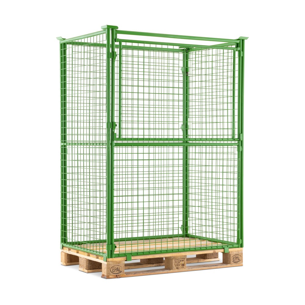 Produktabbildung Nr. 1: BASIC Palettenaufsatz mit Klappe, Maschenweite 50 x 50 mm, HxBxT 1.600 x 1.200 x 800 mm, maigrün
