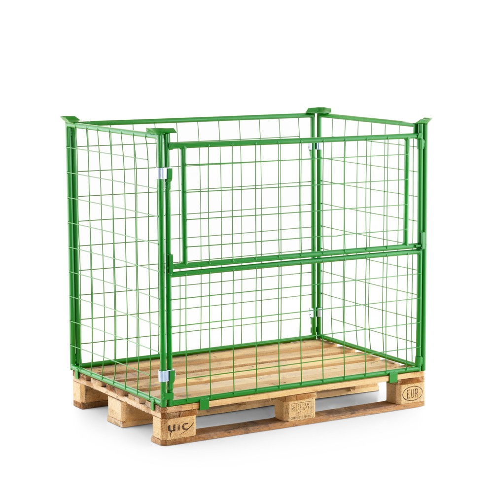 BASIC Palettenaufsatz mit Klappe, Maschenweite 100 x 100 mm, HxBxT 800 x 1.200 x 800 mm, maigrün Produktabbildung: BASIC Palettenaufsatz mit Klappe, Maschenweite 100 x 100 mm, HxBxT 800 x 1.200 x 800 mm, maigrün