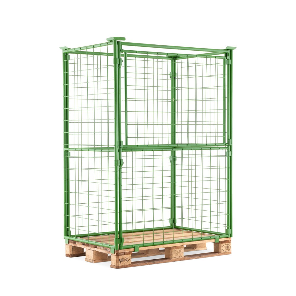 Produktabbildung: C-Ware BASIC Palettenaufsatz mit Klappe, Maschenweite 100 x 100 mm, HxBxT 1.600 x 1.200 x 800 mm, maigrün