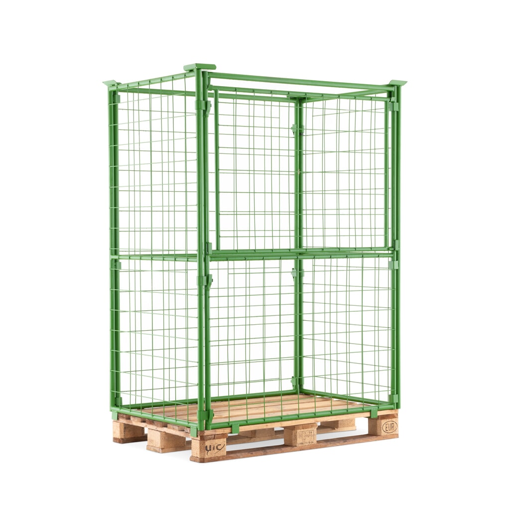 Produktabbildung: HEMMDAL Palettenaufsatz mit Klappe, Maschenweite 100 x 100 mm, HxBxT 1.600 x 1.200 x 800 mm, maigrün