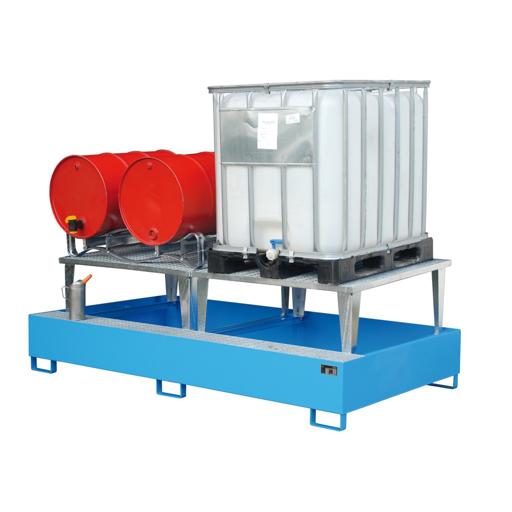 Produktabbildung Nr. 2: Bauer® Auffangwanne aus Stahl für 2x KTC/IBC, inkl. Abfüllaufsatz, lichtblau