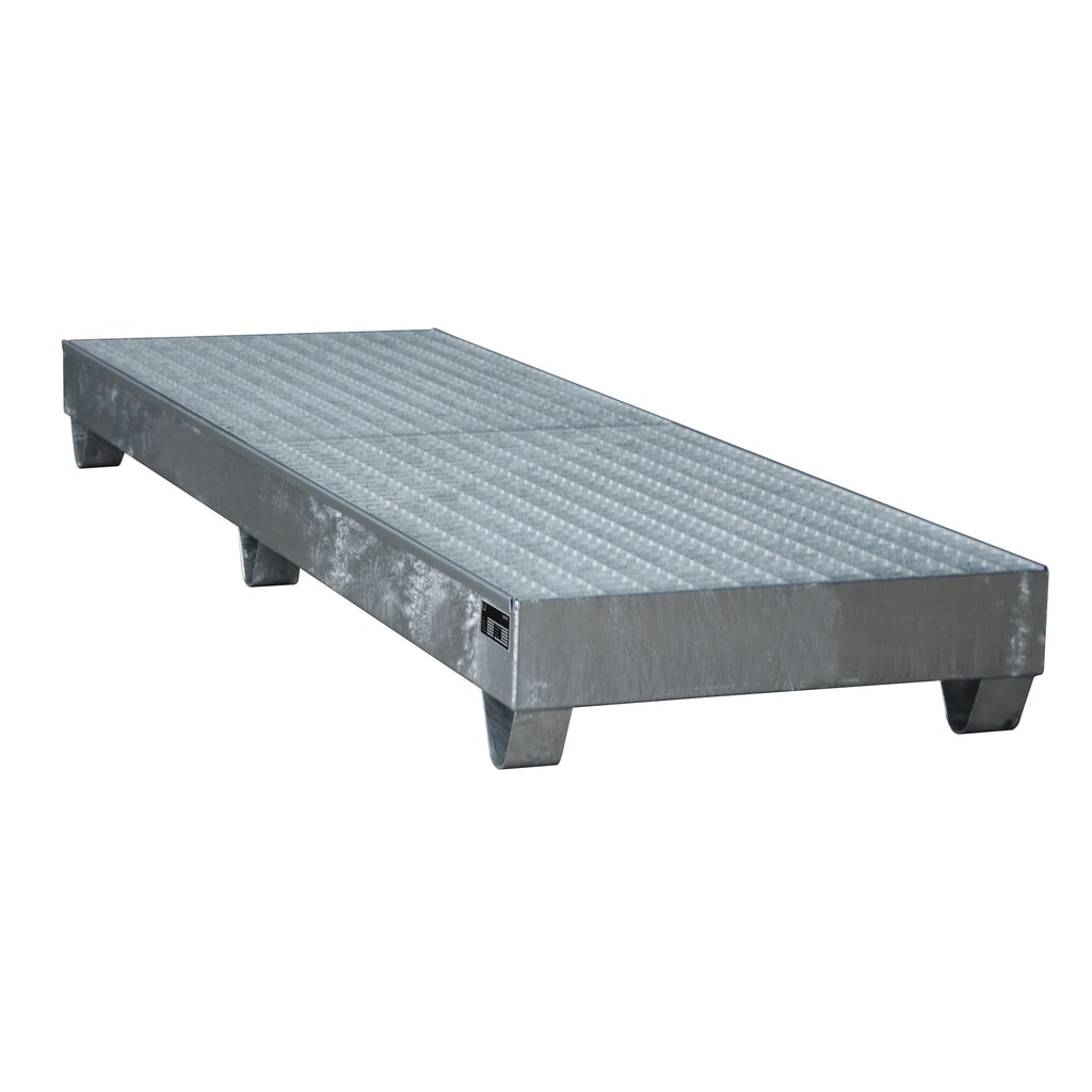 Produktabbildung Nr. 2: Bauer® Auffangwanne aus Stahl, Unterfahrhöhe 100 mm, HxBxT 250 x 2.400 x 800 mm, inkl. Gitterrost, 4x 200 l, feuerverzinkt