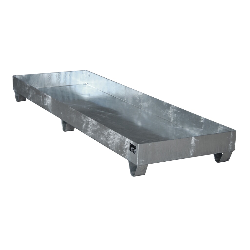 Produktabbildung: Bauer® Auffangwanne aus Stahl, Unterfahrhöhe 100 mm, HxBxT 250 x 2.400 x 800 mm, ohne Gitterrost, 4x 200 l, feuerverzinkt