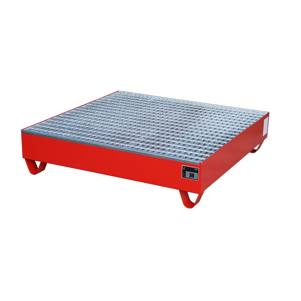 Illustration du produit: Bauer® bac de rétention en acier, hauteur libre 100 mm, H x l x P 285 x 1 200 x 1 200 mm, avec grille, 4 x 200 l, rouge feu