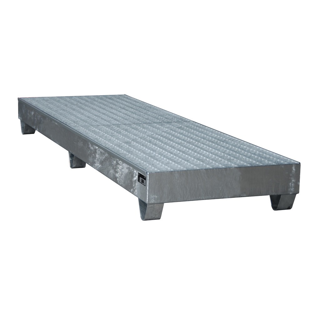 N° de l'image du produit 2 : Bauer® bac de rétention en acier, hauteur libre 100 mm, H x l x P 250 x 2 400 x 800 mm, avec grille, 4 x 200 l, galvanisé à chaud
