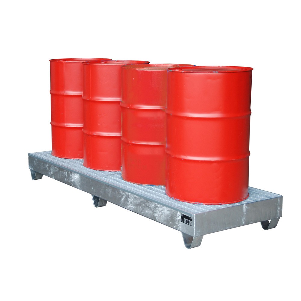 Illustration du produit: Bauer® bac de rétention en acier, hauteur libre 100 mm, H x l x P 250 x 2 400 x 800 mm, avec grille, 4 x 200 l, galvanisé à chaud