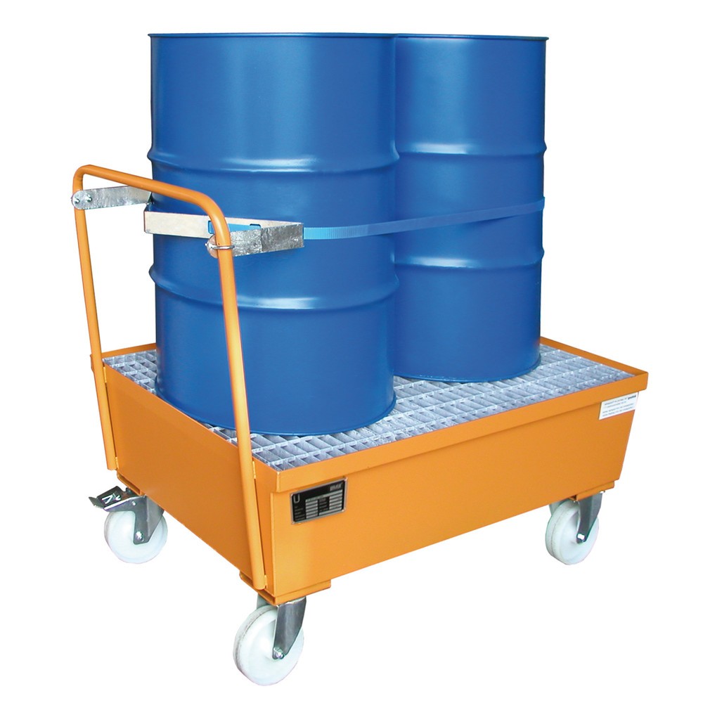N° de l'image du produit 3 : Bauer® bac de rétention en acier, mobile, 2 x 200 l debout, contenance 225 l, jaune-orange