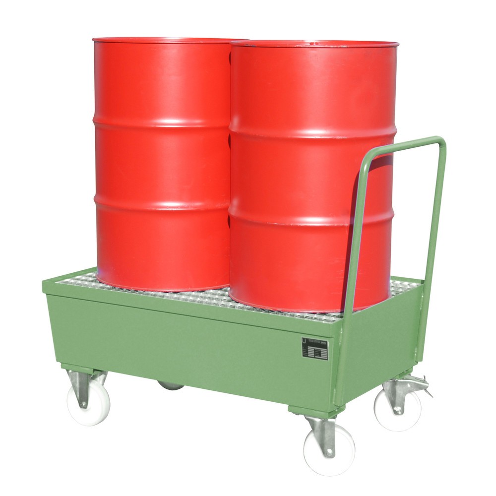 Illustration du produit: Bauer® bac de rétention en acier, mobile, 2 x 200 l debout, contenance 225 l, vert réséda