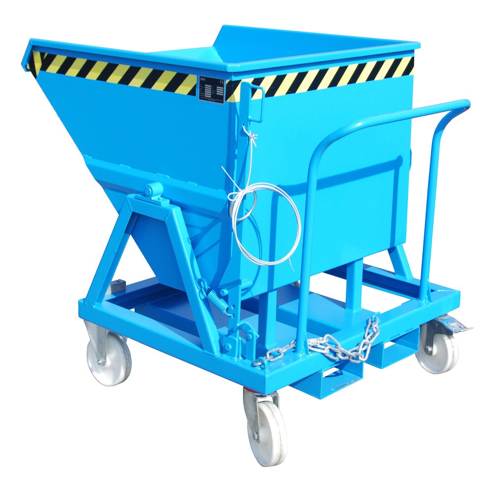 Illustration du produit: Bauer® Benne basculante avec équipement de roue et dossier de poussée, 400 l, bleu clair RAL 5012
