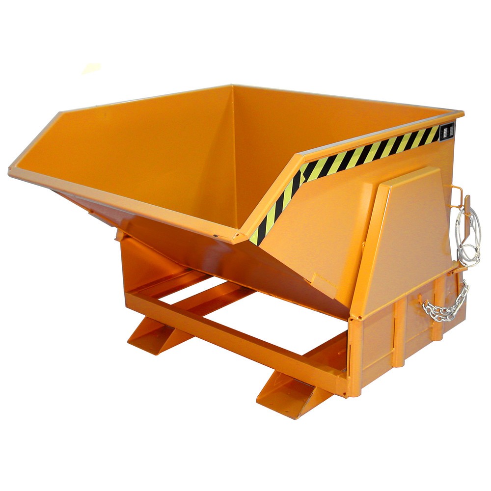 N° de l'image du produit 1 : Bauer® Benne basculante avec mécanisme d'aide au basculement Premium, construction large, peint, sans couvercle, volume 1 m³, RAL 2000 orangé jaune