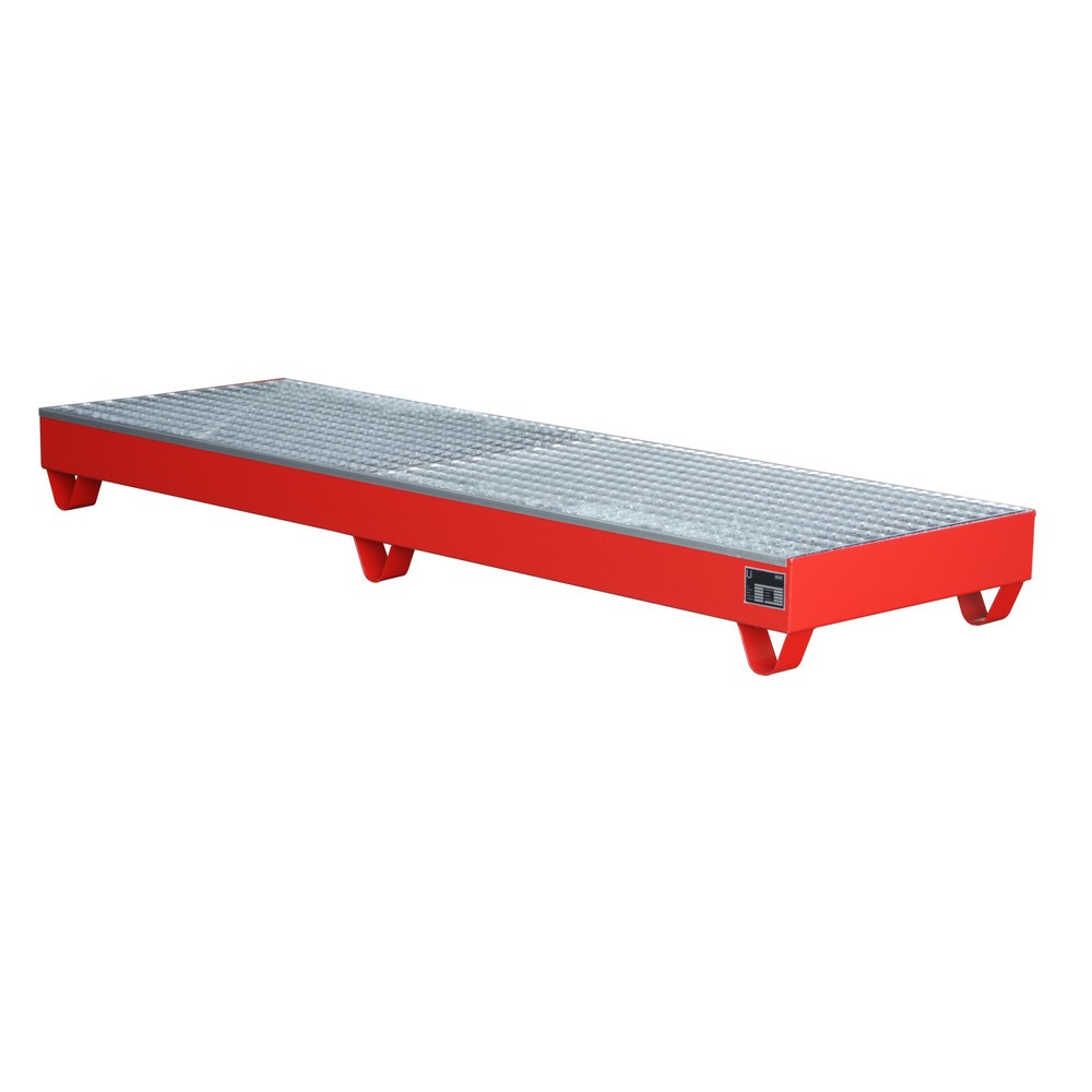 Número de imagen del producto 2: Bauer® cubeta de retención de acero, altura libre para carretilla 100 mm, Al x An x F 250 x 2.400 x 800 mm, incl. rejilla galvanizada, 4 x 200 l, rojo fuego