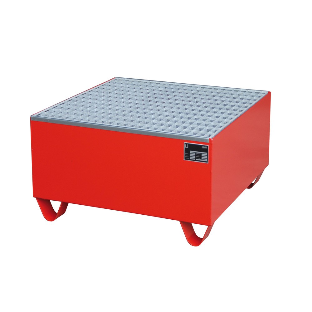 Número de imagen del producto 2: Bauer® cubeta de retención de acero, altura libre para carretilla 100 mm, Al x An x F 465 x 800 x 800 mm, incl. rejilla galvanizada, 1 x 200 l, rojo fuego