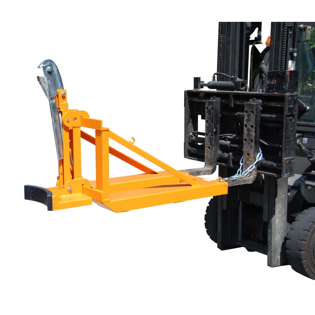 Bauer® Fassgreifer, Stahl- und Kunststoff-L-Ringfässer, Stapleranbau, Tragkraft 800 kg, RAL 2000 gelborange Produktabbildung: Bauer® Fassgreifer, Stahl- und Kunststoff-L-Ringfässer, Stapleranbau, Tragkraft 800 kg, RAL 2000 gelborange