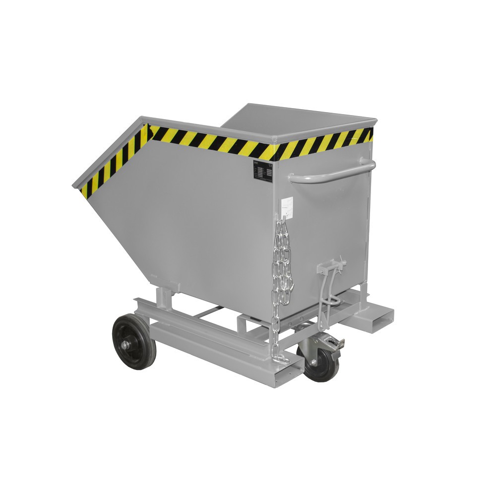 Produktabbildung: Bauer® Kastenwagen kippbar, mit Fahrwerk + Gabeltaschen, Volumen 0,4 m³, RAL 7005 mausgrau