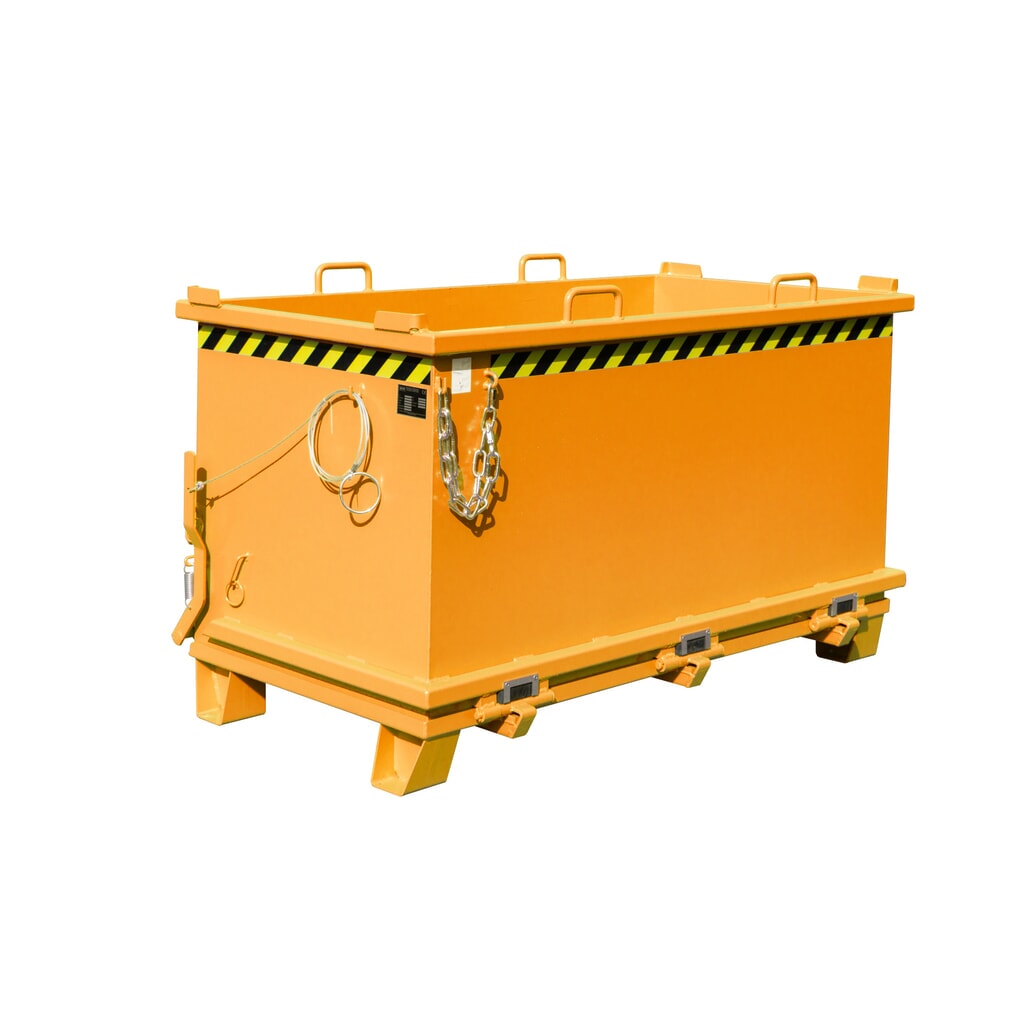 Bauer® Klappbodenbehälter, verstärkte Bodenklappe, lackiert, Volumen 1,5 m³, RAL 2000 gelborange Produktabbildung: Bauer® Klappbodenbehälter, verstärkte Bodenklappe, lackiert, Volumen 1,5 m³, RAL 2000 gelborange