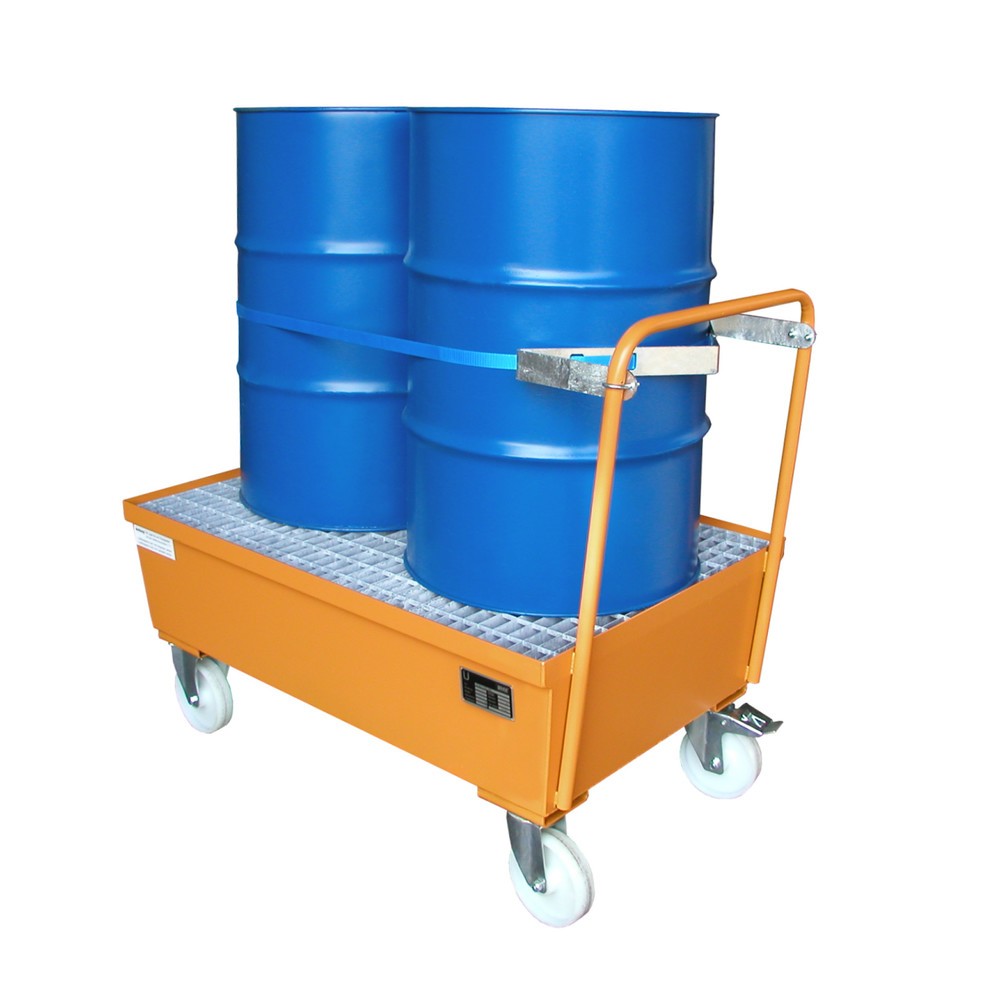 Productafbeelding nr. 2: Bauer® lekbak van staal, verrijdbaar, 2x 200 l staand, opvangvolume 225 l, geel-oranje