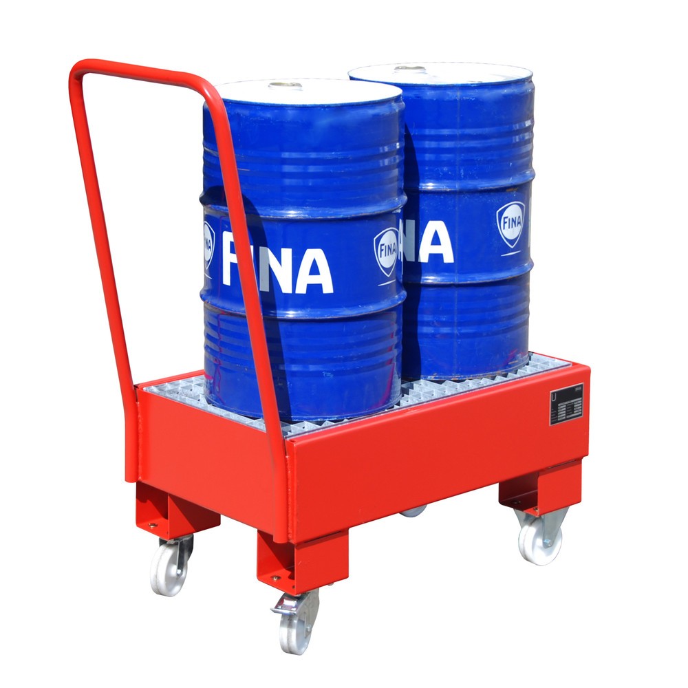 Product afbeelding: Bauer® lekbak van staal, verrijdbaar, 2x 60 l staand, opvangvolume 61 l, vuurrood