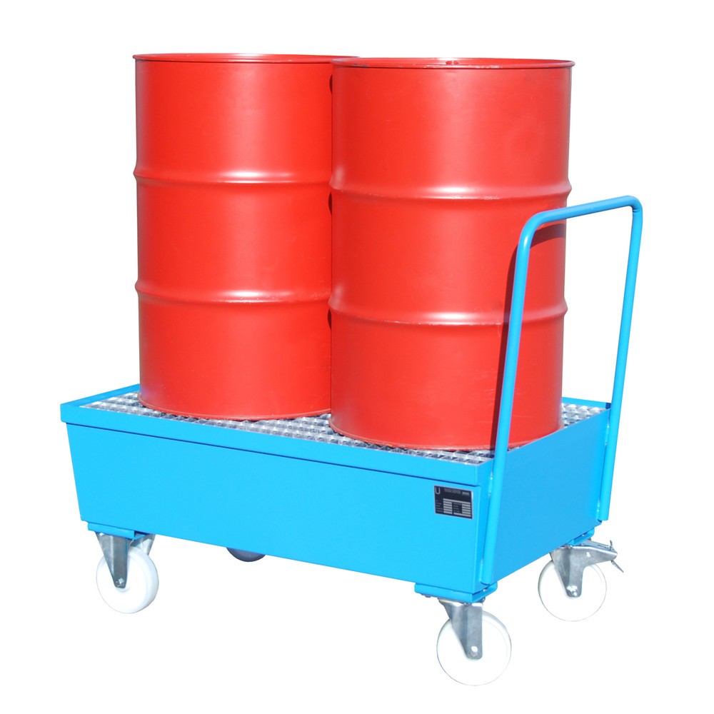 Product afbeelding: Bauer® lekbak van staal, verrijdbaar, 2x 200 l staand, opvangvolume 225 l, lichtblauw