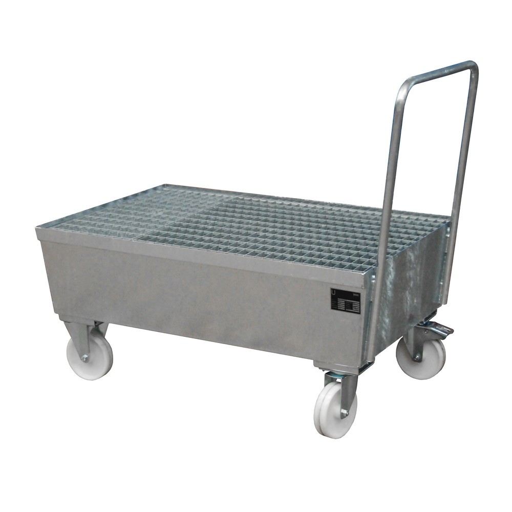 Product afbeelding: Bauer® stalen lekbak, verrijdbaar, 2x 200 l staand, opvangvolume 225 l, thermisch verzinkt