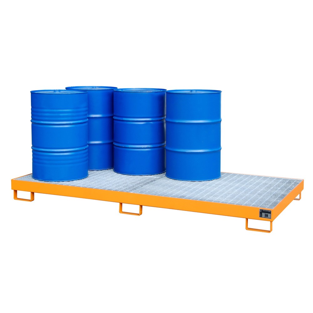 Product afbeelding: Bauer® lekbak van staal met groot volume, hxbxd 210 x 2650 x 1300 mm, 8x 200 l, geel-oranje