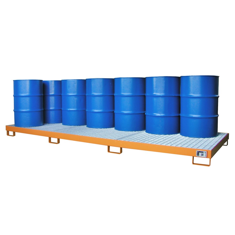 Product afbeelding: Bauer® lekbak van staal met groot volume, hxbxd 200 x 3850 x 1300 mm, 12x 200 l, geel-oranje