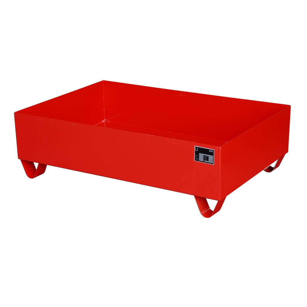 Product afbeelding: Bauer® lekbak van staal, vrije ruimte 100 mm, hxbxd 360 x 1.200 x 800 mm, zonder rooster, 2x 200 l, vuurrood