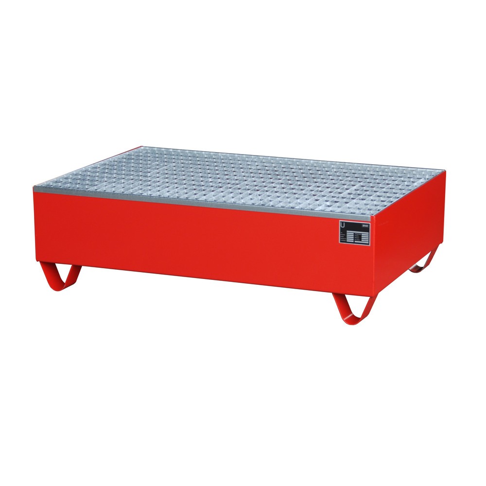 Product afbeelding: Bauer® lekbak van staal, vrije ruimte 100 mm, hxbxd 360 x 1.200 x 800 mm, incl. rooster, 2x 200 l, vuurrood