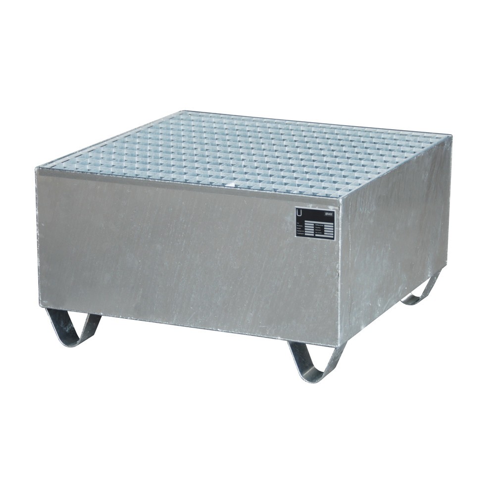 Product afbeelding: Bauer® lekbak van staal, vrije ruimte 100 mm, hxbxd 465 x 800 x 800 mm, incl. rooster, 1x 200 l, thermisch verzinkt
