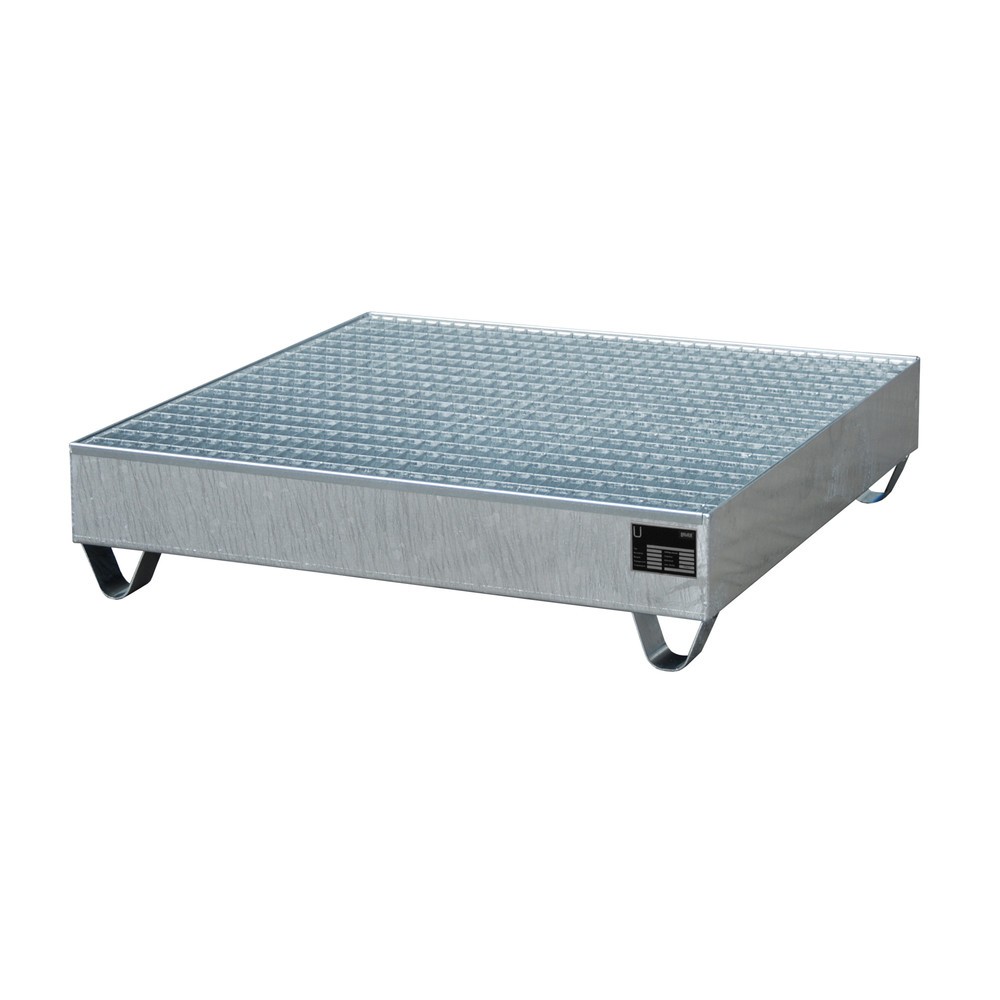 Product afbeelding: Bauer® lekbak van staal, vrije ruimte 100 mm, hxbxd 285 x 1.200 x 1.200 mm, incl. rooster, 4x 200 l, thermisch verzinkt