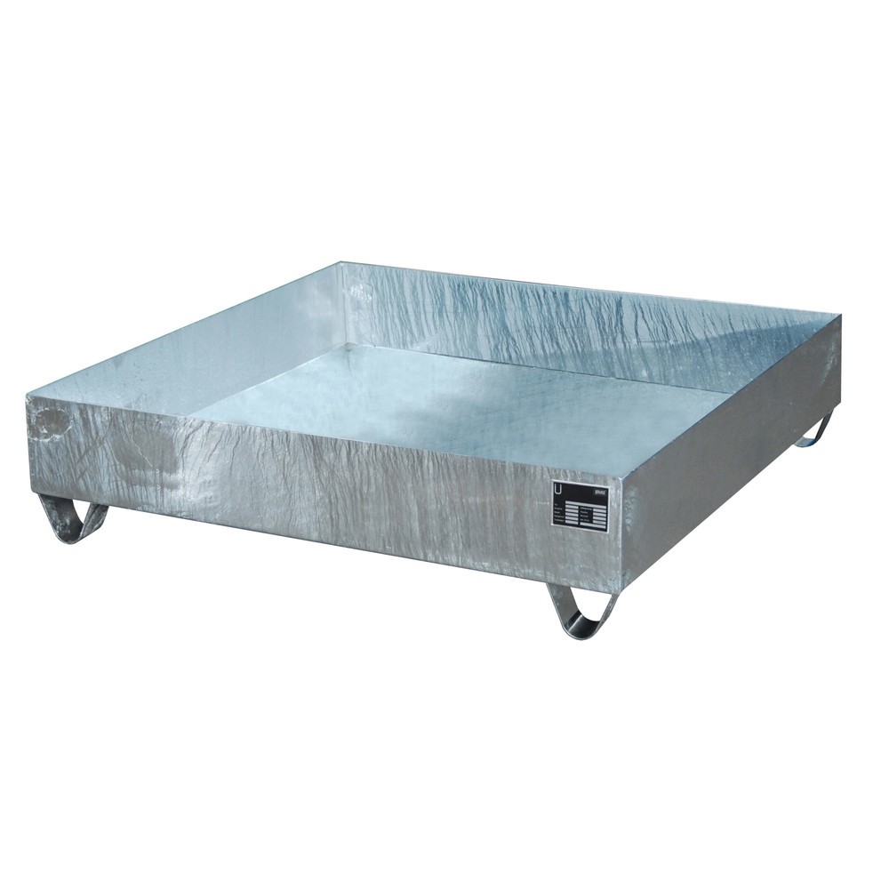 Product afbeelding: Bauer® lekbak van staal, vrije ruimte 100 mm, hxbxd 285 x 1.200 x 1.200 mm, zonder rooster, 4x 200 l, thermisch verzinkt