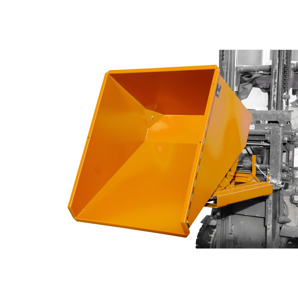N° de l'image du produit 2 : Mini-benne à copeaux Bauer® avec mécanisme d'aide au basculement, faible hauteur de construction, peinte, volume 0,6 m³, RAL 2000 jaune-orange