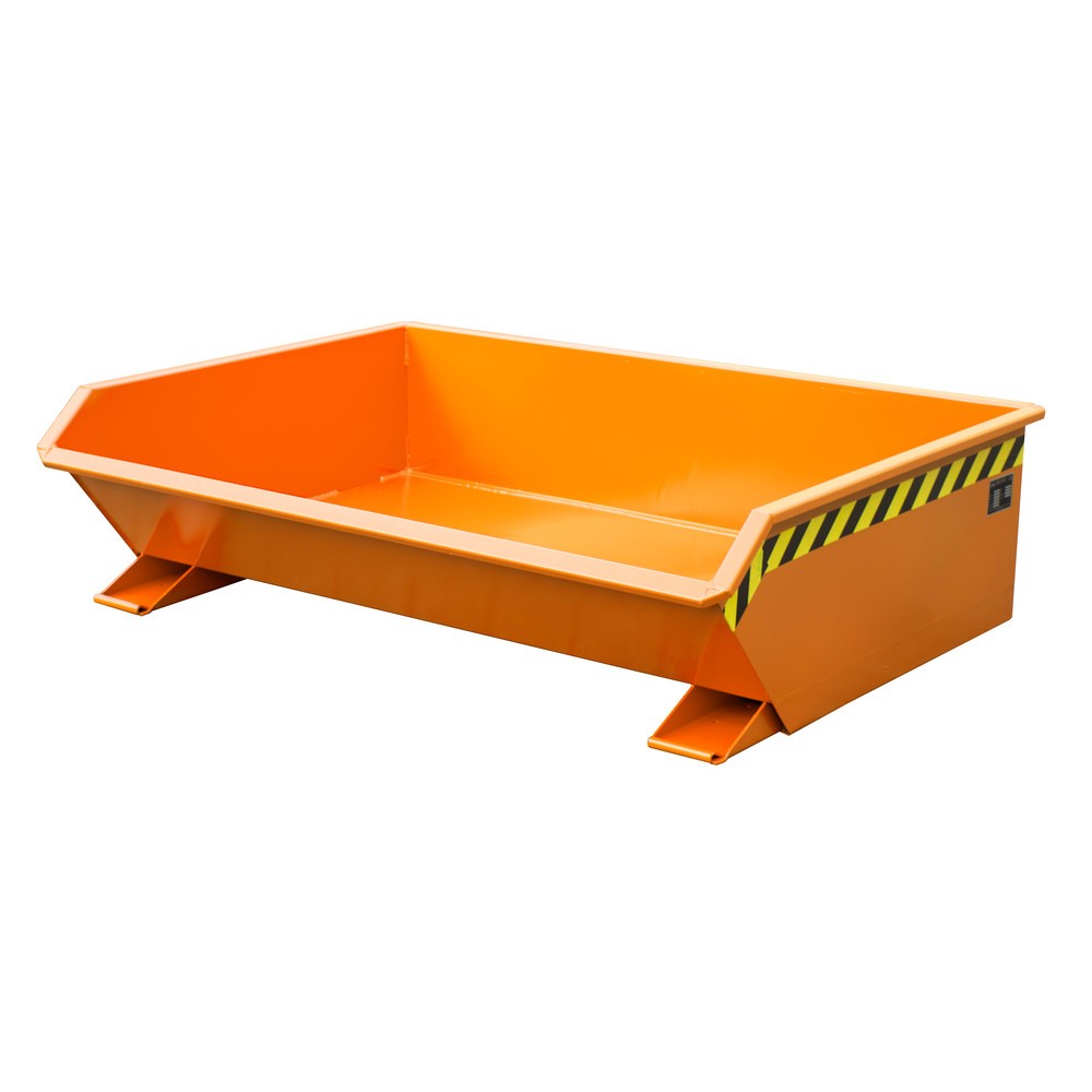 Produktabbildung: Bauer® Mini-Kippbehälter, extrem niedrige Bauhöhe, lackiert, Volumen 0,61 m³, RAL 2000 gelborange