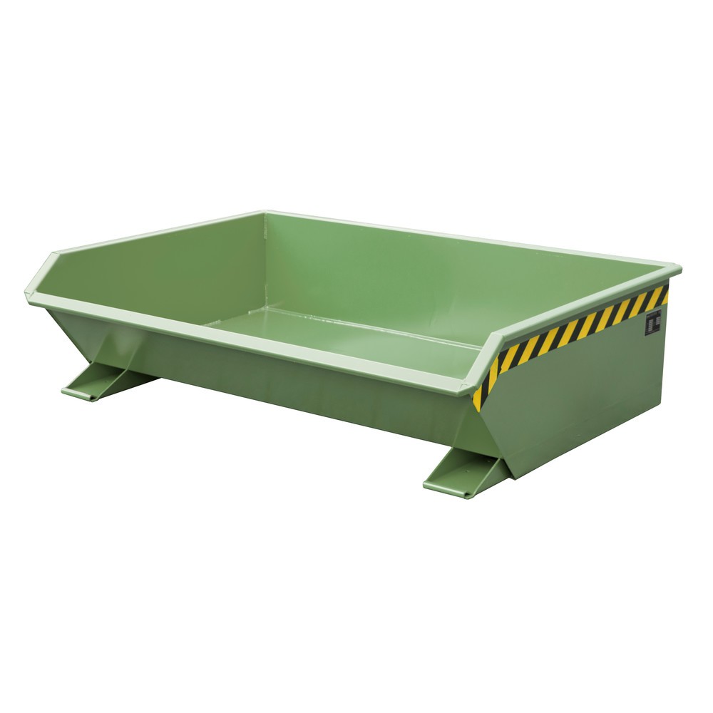 Produktabbildung: Bauer® Mini-Kippbehälter, extrem niedrige Bauhöhe, lackiert, Volumen 0,61 m³, RAL 6011 resedagrün
