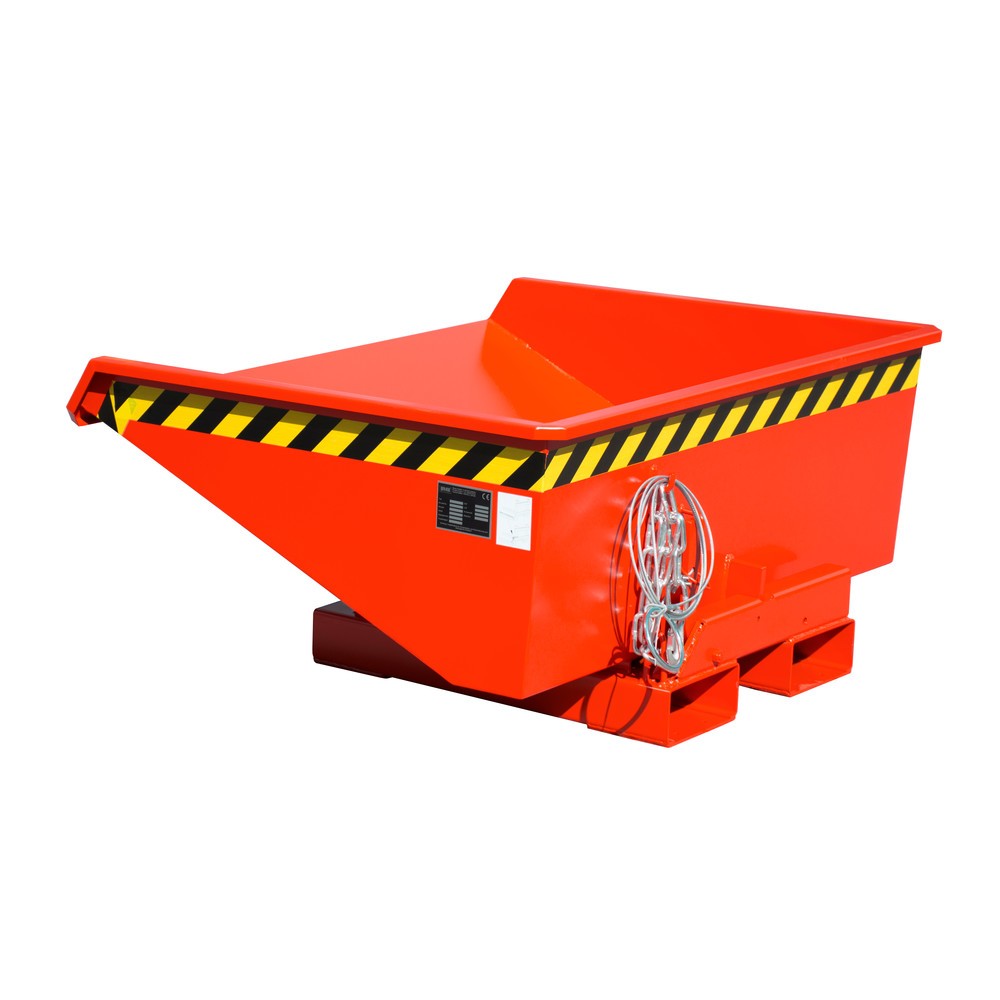 Produktabbildung: Bauer® Mini-Kippbehälter mit Abrollmechanik, niedrige Bauhöhe, lackiert, Volumen 0,275 m³, RAL 3000 feuerrot