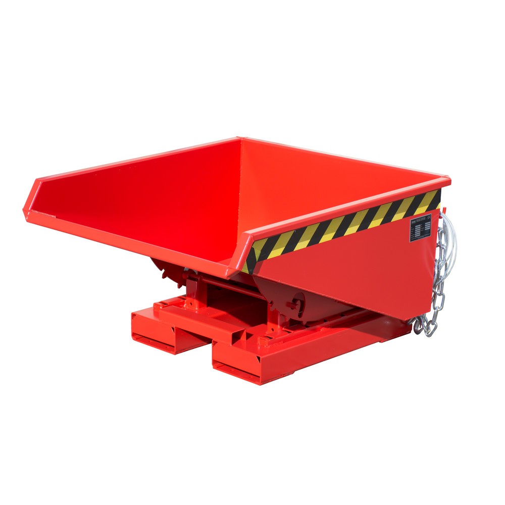 Produktabbildung: Bauer® Mini-Kippbehälter mit Abrollmechanik, niedrige Bauhöhe, lackiert, Volumen 0,225 m³, RAL 3000 feuerrot