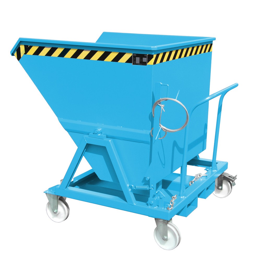 Produktabbildung: Bauer® Kippmulde mit Radausstattung und Schiebebügel, 700 l, RAL 5012 lichtblau