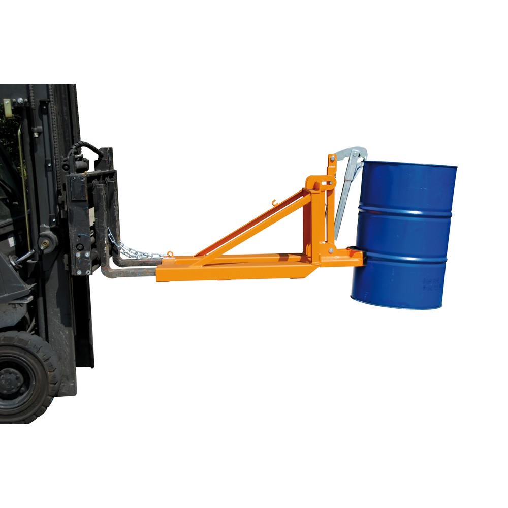Número de imagen del producto 3: Bauer® pinza para bidones, para bidones de acero y bidones redondos con perfil en L de plástico, acoplamiento para apilador, capacidad de carga 800 kg, RAL 2000 amarillo anaranjado
