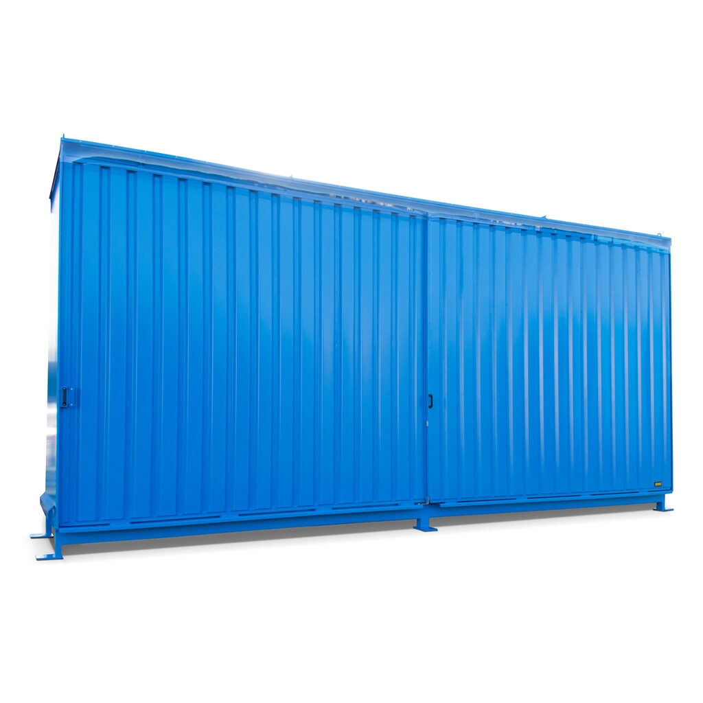 Bauer® Regalcontainer für 12x KTC/IBC, 2 Ebenen, 2 Schiebetüren, Führungsschiene, lichtblau Produktabbildung: Bauer® Regalcontainer für 12x KTC/IBC, 2 Ebenen, 2 Schiebetüren, Führungsschiene, lichtblau