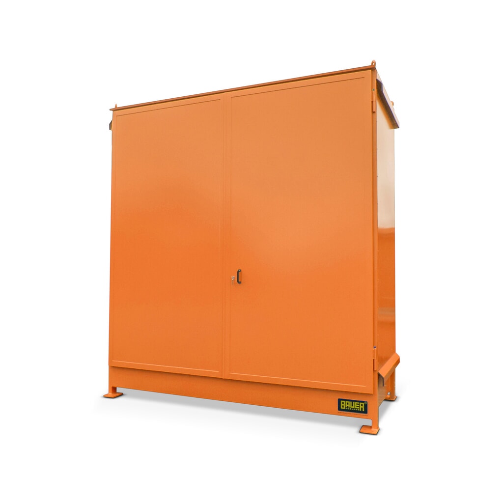 Bauer® Regalcontainer für 4x KTC/IBC, 2 Ebenen, 2 Flügeltüren, gelborange Produktabbildung: Bauer® Regalcontainer für 4x KTC/IBC, 2 Ebenen, 2 Flügeltüren, gelborange