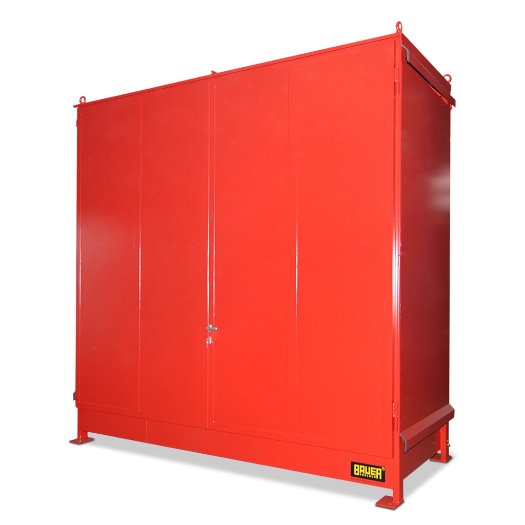 Bauer® Regalcontainer für 6x KTC/IBC, 2 Ebenen, 2 Flügeltüren, feuerrot Produktabbildung: Bauer® Regalcontainer für 6x KTC/IBC, 2 Ebenen, 2 Flügeltüren, feuerrot
