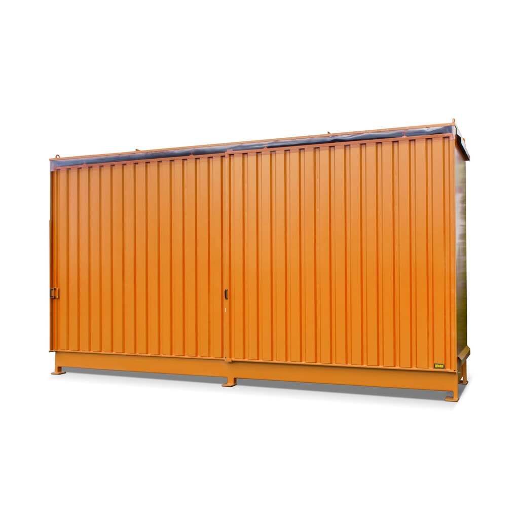 Bauer® Regalcontainer für 8x KTC/IBC, 2 Ebenen, 2 Schiebetüren, gelborange Produktabbildung: Bauer® Regalcontainer für 8x KTC/IBC, 2 Ebenen, 2 Schiebetüren, gelborange