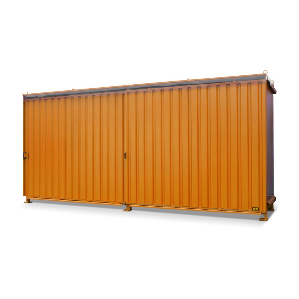 Produktabbildung: Bauer® Regalcontainer für 8x KTC/IBC, 2 Ebenen, 2 Schiebetüren, Führungsschiene, gelborange