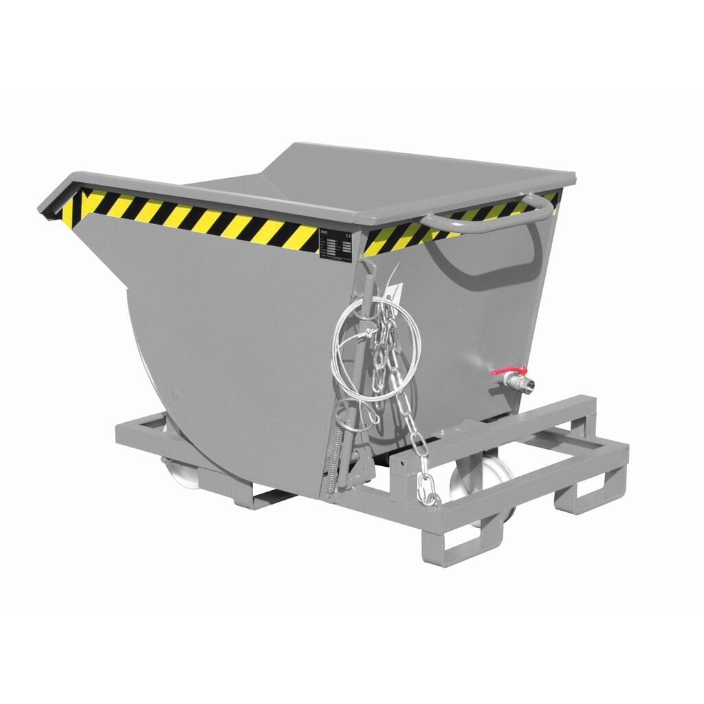 Bauer® Späne-Kippbehälter mit Abrollmechanik und Rollensatz, niedrige Bauhöhe, mit Einfahrtaschen, lackiert, Volumen 0,3 m³, RAL 7005 mausgrau Produktabbildung: Bauer® Späne-Kippbehälter mit Abrollmechanik und Rollensatz, niedrige Bauhöhe, mit Einfahrtaschen, lackiert, Volumen 0,3 m³, RAL 7005 mausgrau