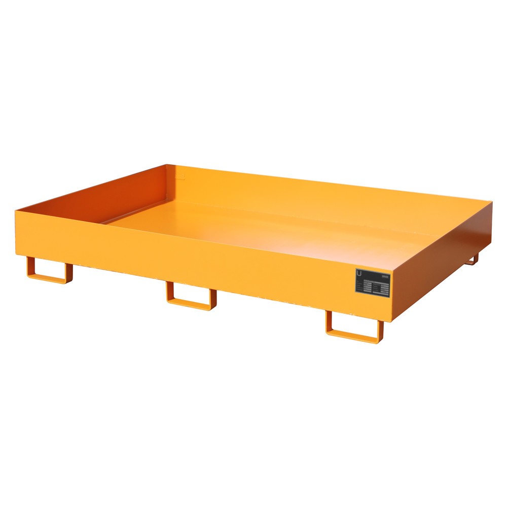 Product afbeelding: Bauer® lekbak voor stellinglegborden, hxbxd 250 x 1750 x 1300 mm, opvangvolume 240 l, zonder rooster, geel-oranje