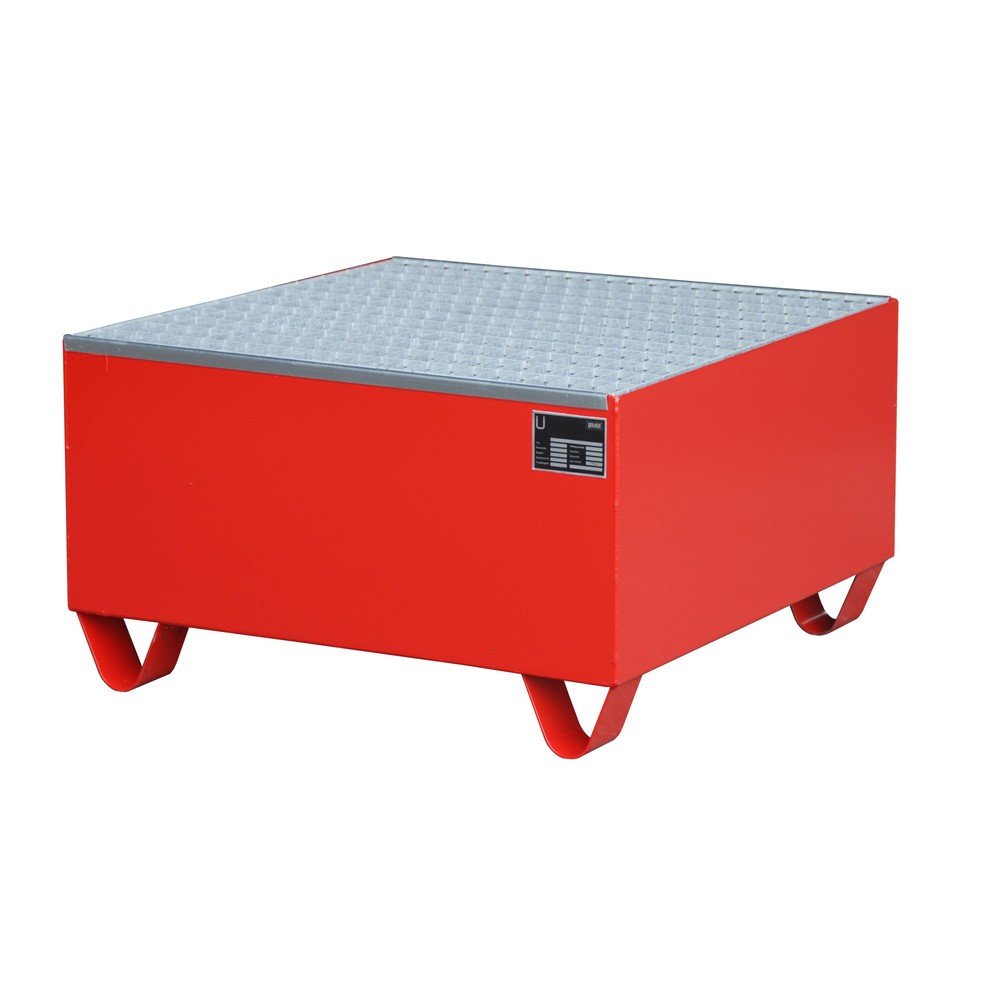 Immagine del prodotto: Bauer® vasca di raccolta in acciaio, altezza libera sottoforche 100 mm, AxLxP 465 x 800 x 800 mm, incl. griglia, 1x fusto da 200 l, rosso fuoco