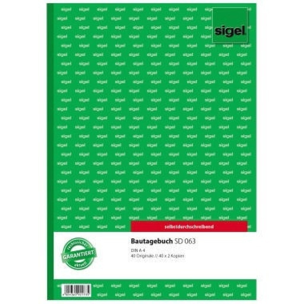 Sigel Bautagebuch SD63 DIN A4 selbstdurchschreibend 3x40Blatt Produktabbildung: Sigel Bautagebuch SD63 DIN A4 selbstdurchschreibend 3x40Blatt