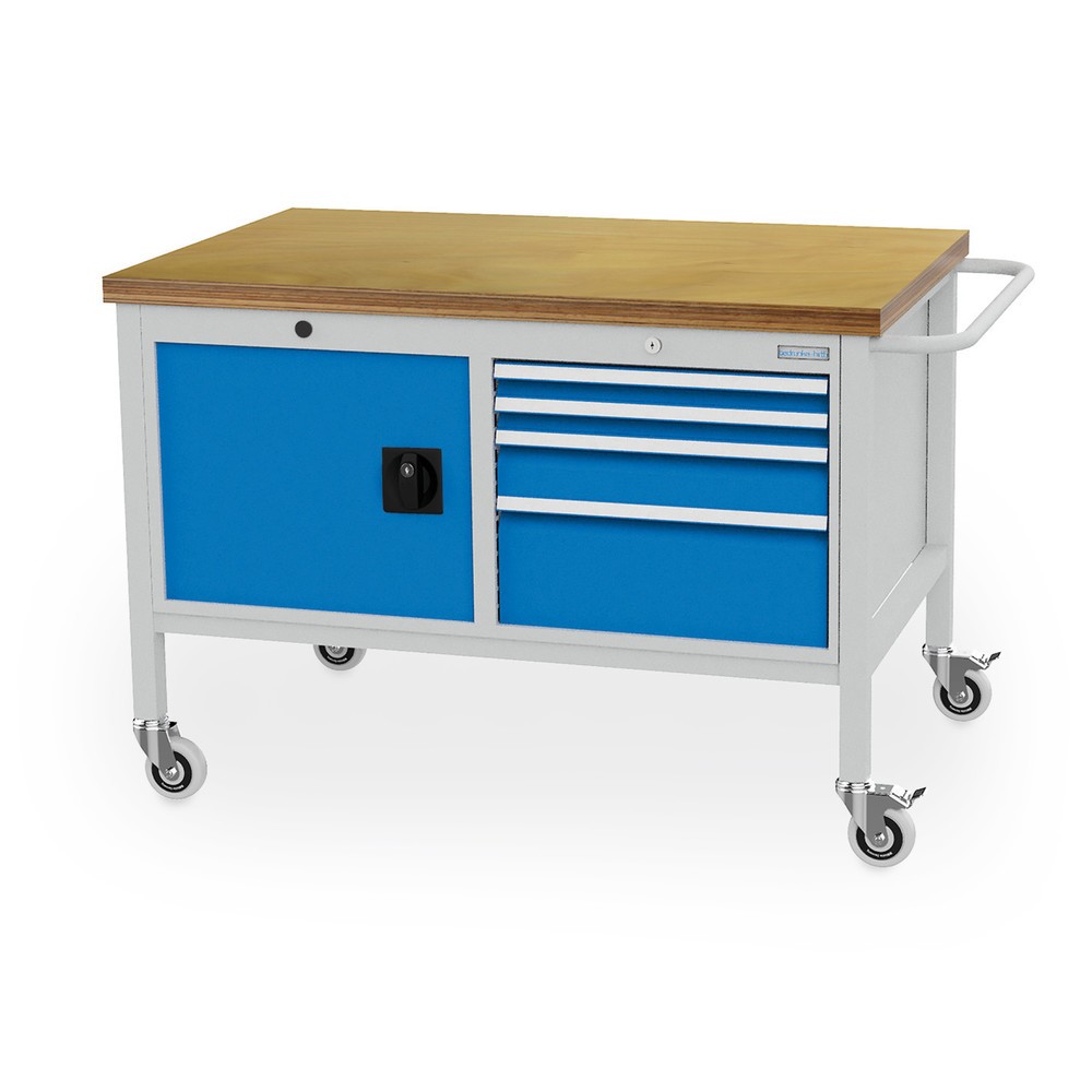 Immagine del prodotto: Bedrunka+Hirth Banco da lavoro mobile, armadio, 4 cassetti in diverse altezze, Blu luce