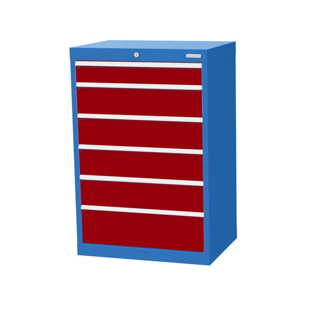 Immagine del prodotto: Bedrunka+Hirth Cassettiera professionale, cassetti 1x100 + 4x150 + 1x200 mm, AxLxP 1.019 x 680 x 500 mm, Blu luce, Rosso rubino