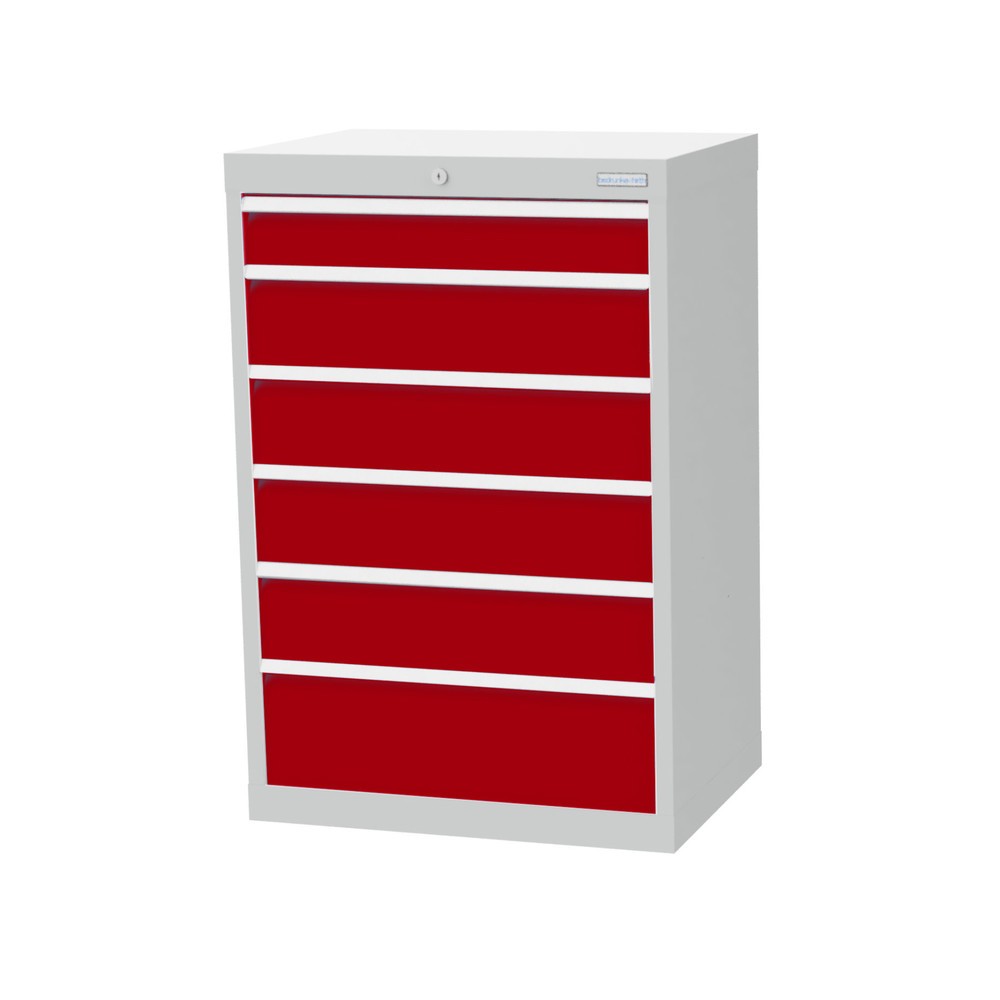 Immagine del prodotto: Bedrunka+Hirth Cassettiera professionale, cassetti 1x100 + 4x150 + 1x200 mm, AxLxP 1.019 x 680 x 500 mm, grigio chiaro, Rosso rubino