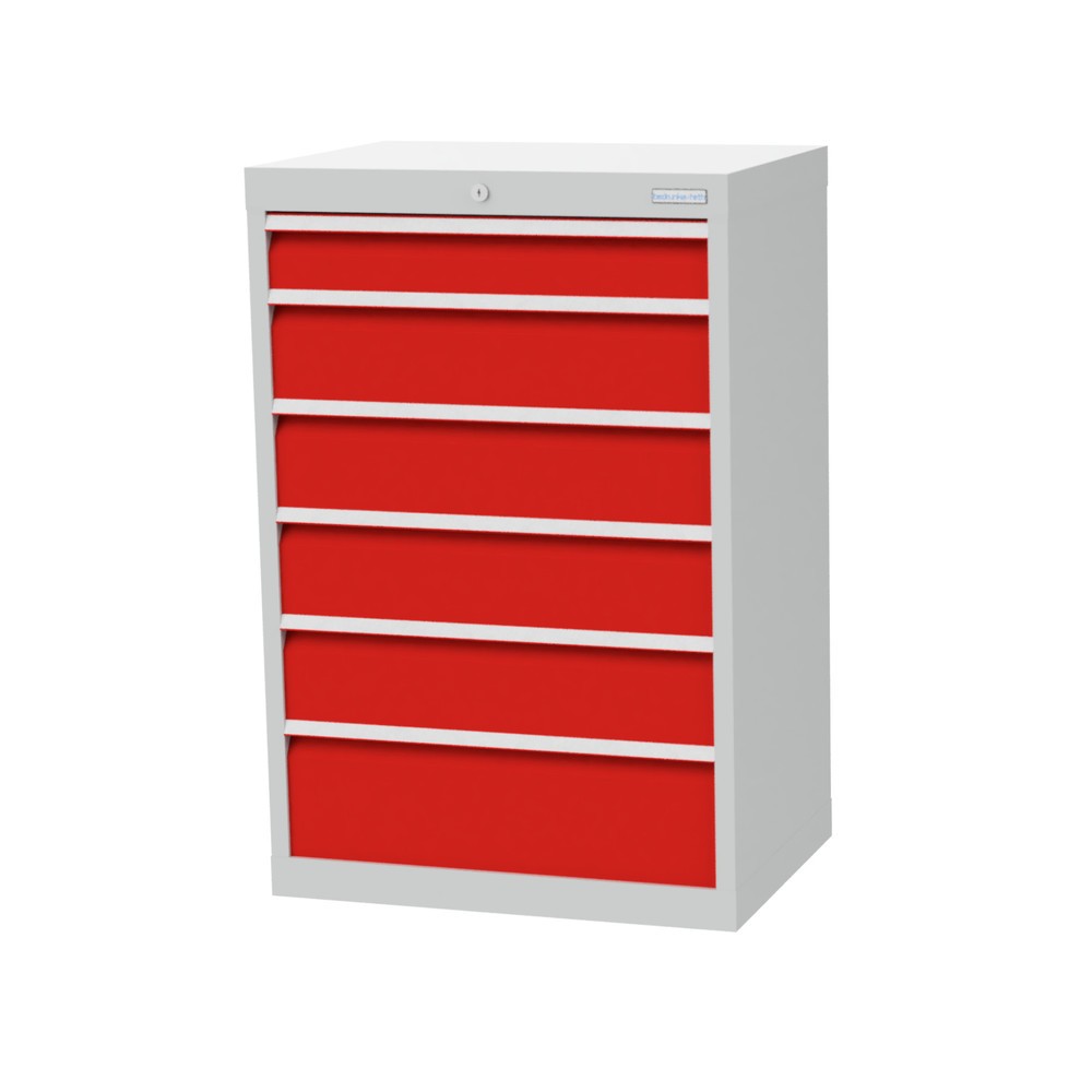 Immagine del prodotto: Bedrunka+Hirth Cassettiera professionale, cassetti 1x100 + 4x150 + 1x200 mm, AxLxP 1.019 x 680 x 500 mm, grigio chiaro, Rosso traffico
